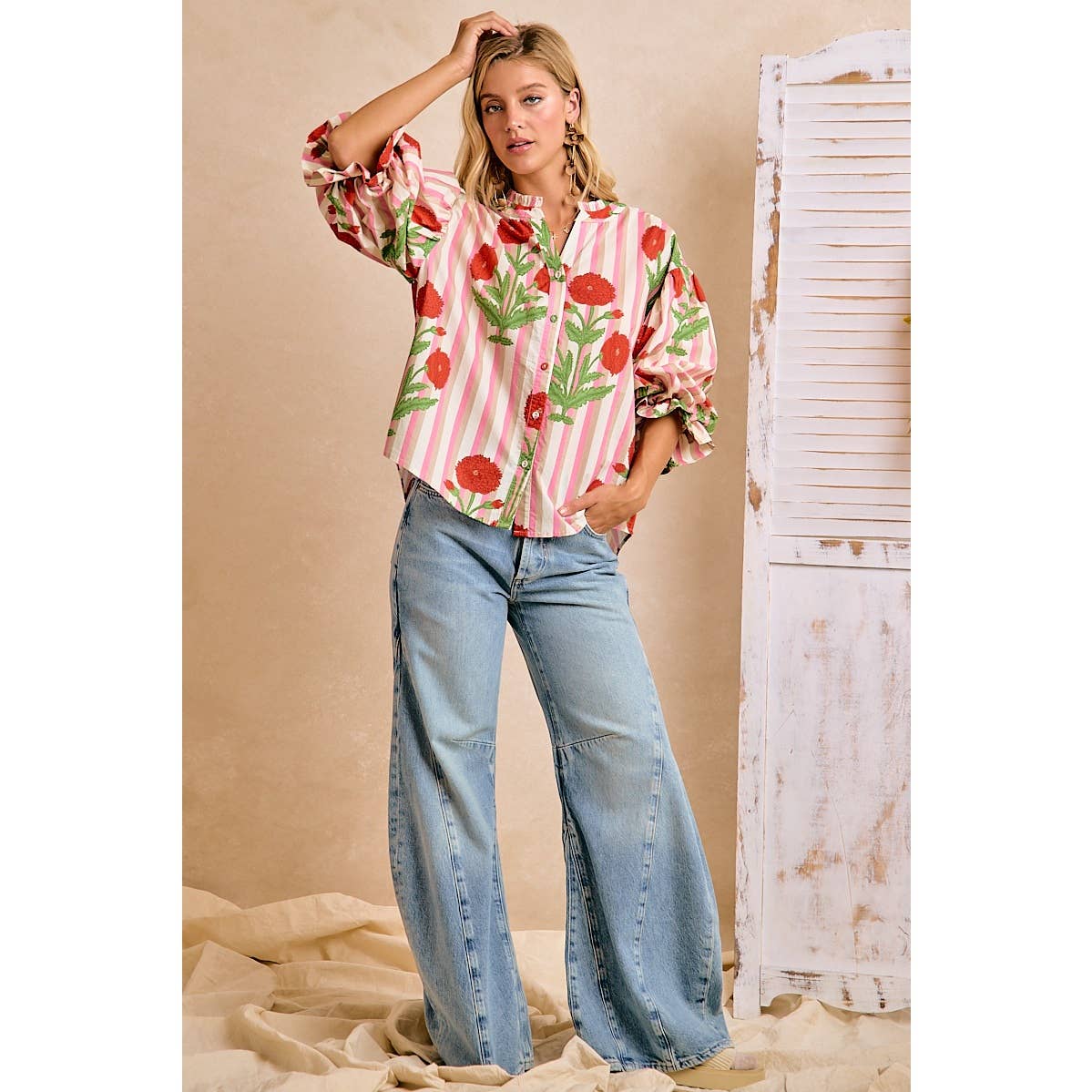 Stripe Flower Print Top
