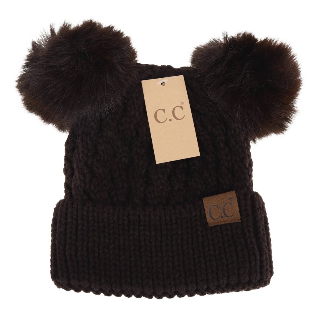 Cable Knit Double Matching Pom Beanie HAT2055-S