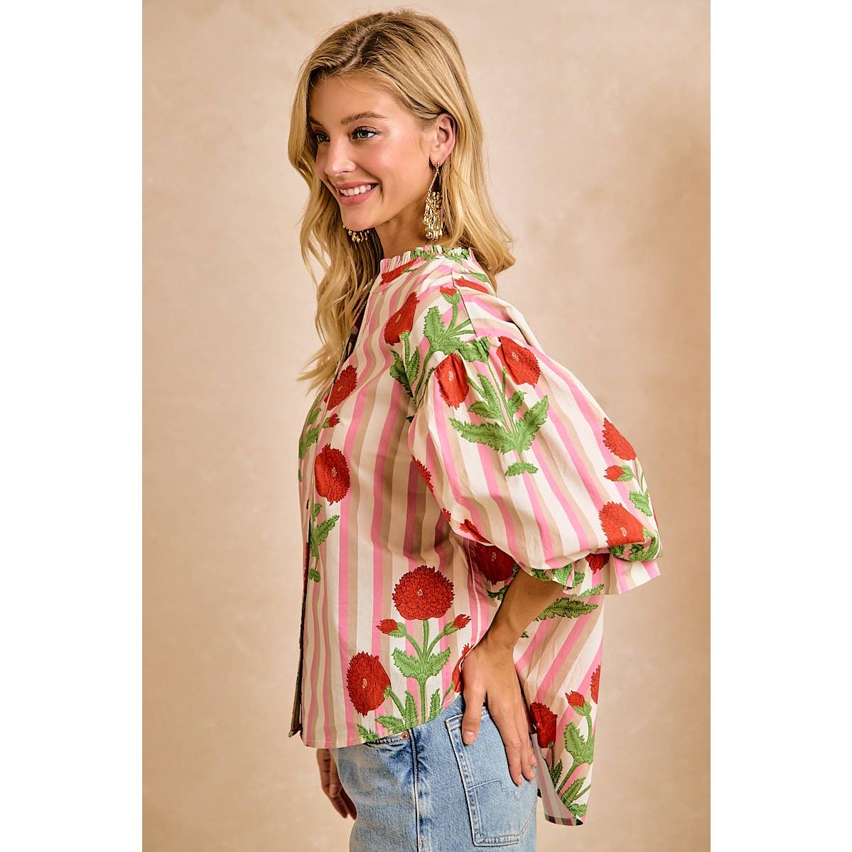 Stripe Flower Print Top