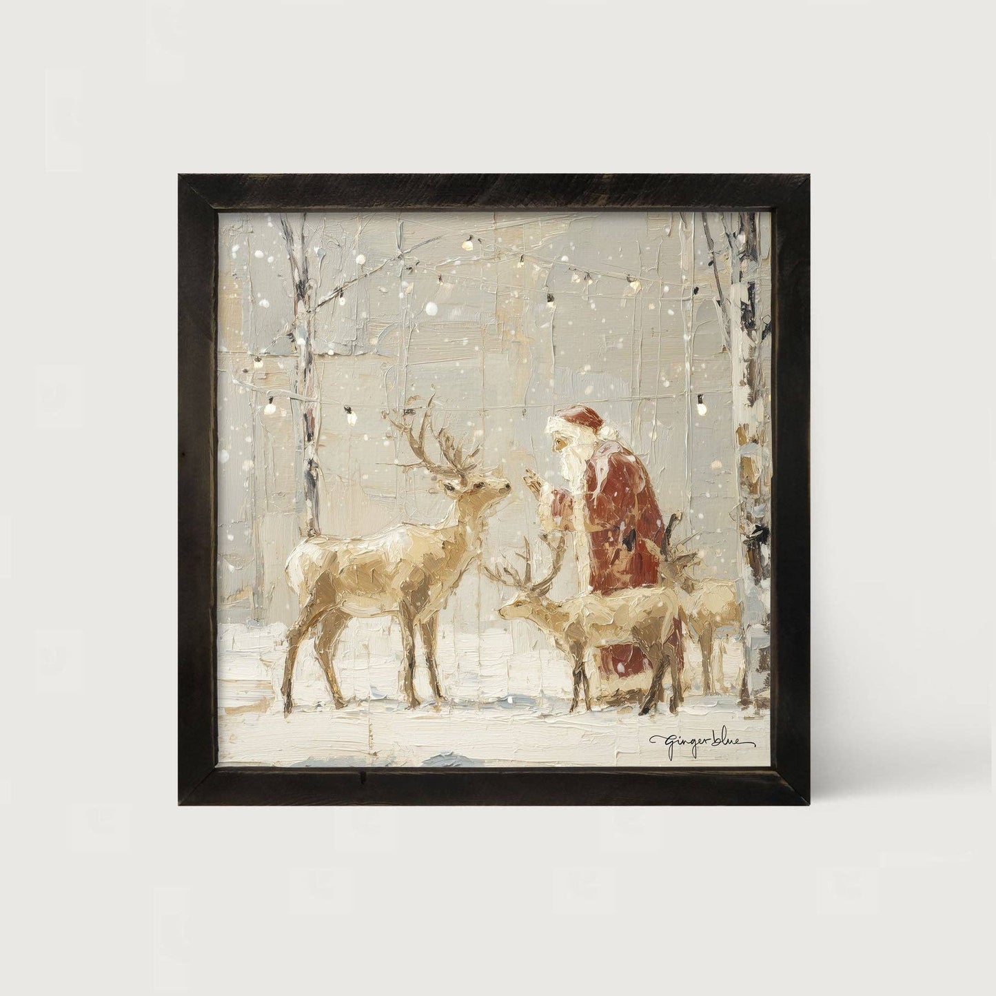 Santa Visiting Reindeer under Lights