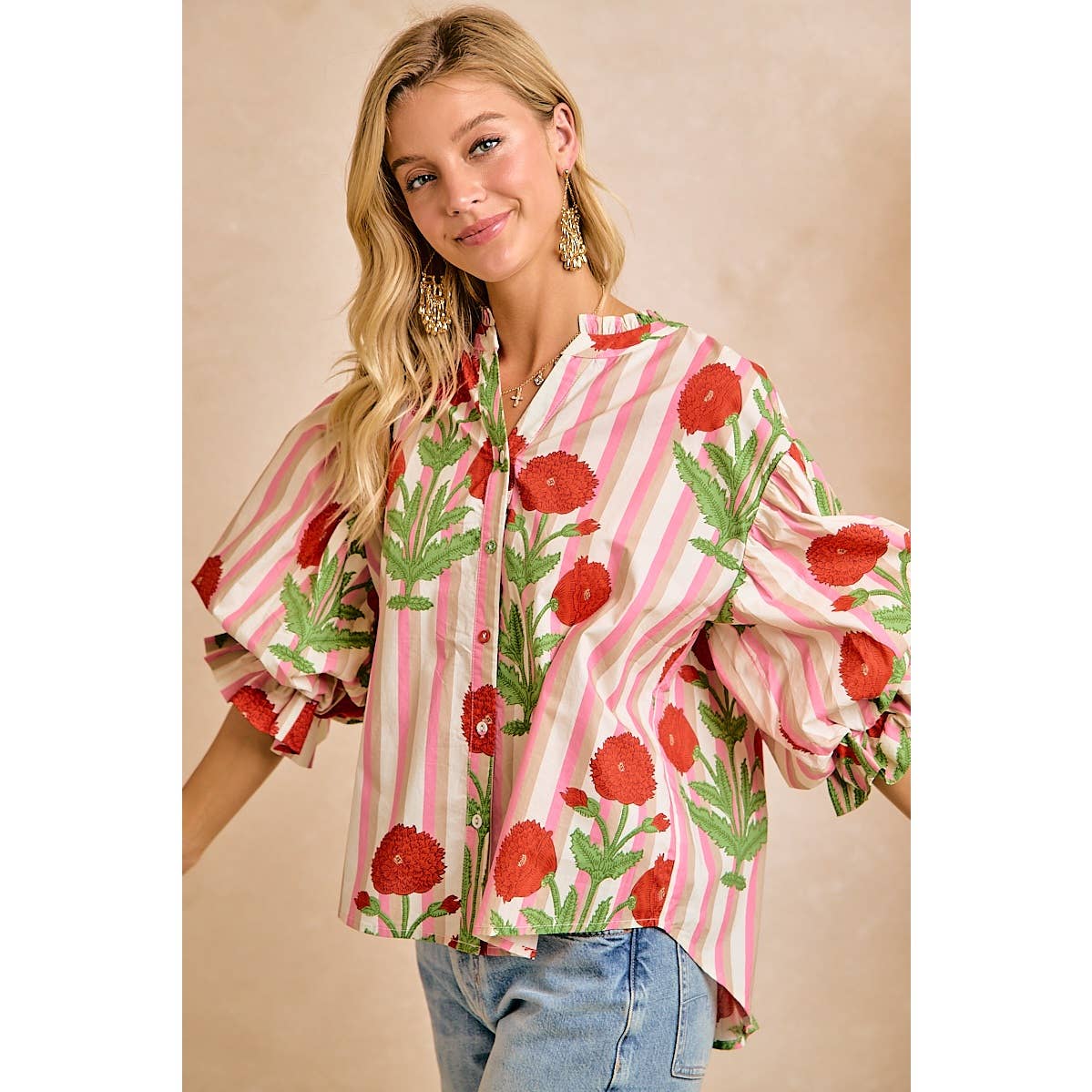 Stripe Flower Print Top