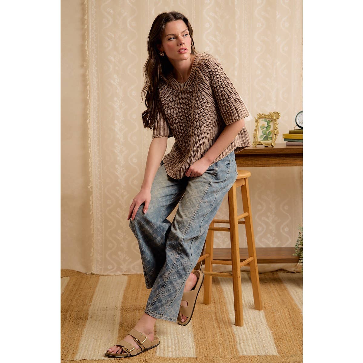 Flared Sleeves Washed Sweater Top