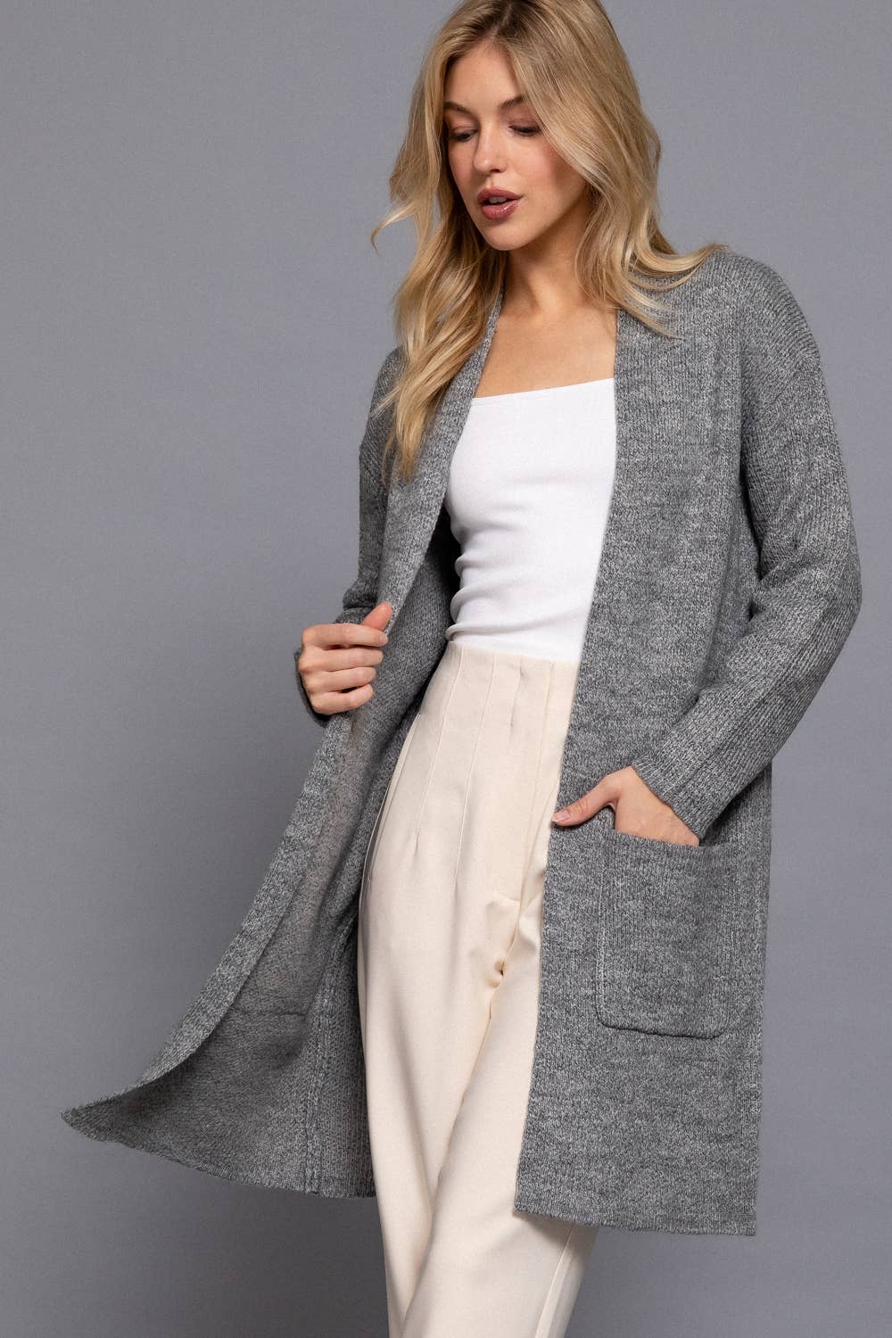 Long Sleeve with Pocket Open Sweater Cardigan