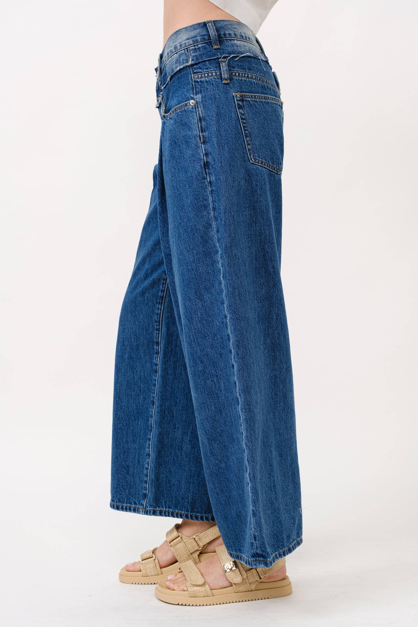 Waist Cut Wide Leg Jeans