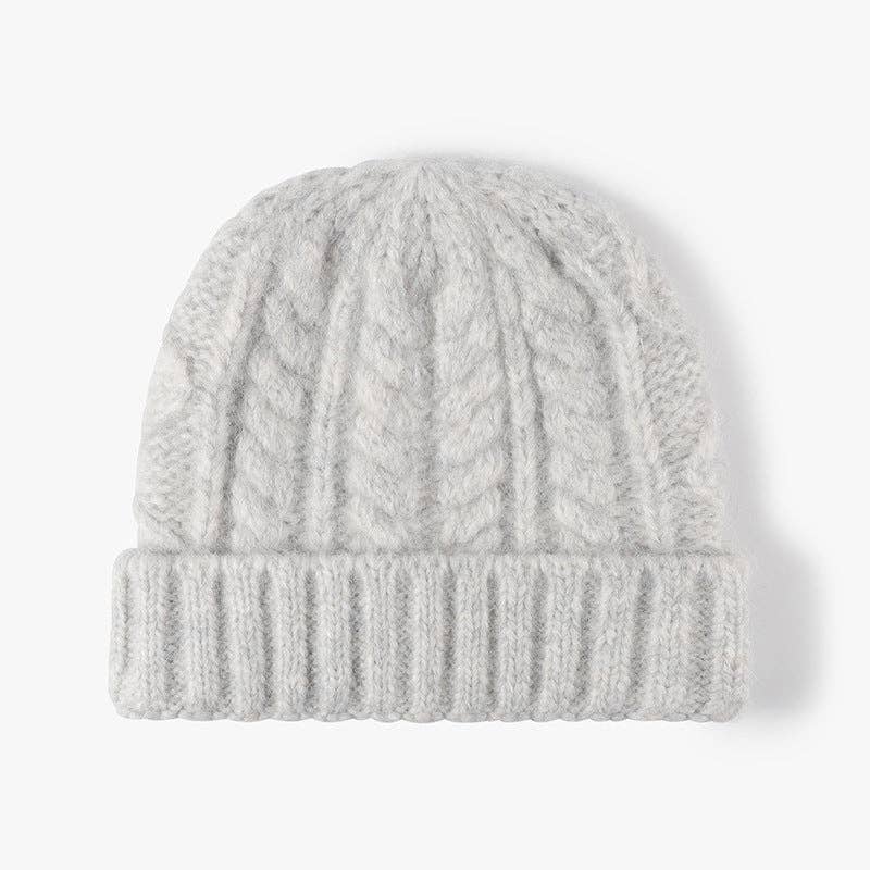 Solid Color Knit Hat Jacquard Padded Beanie