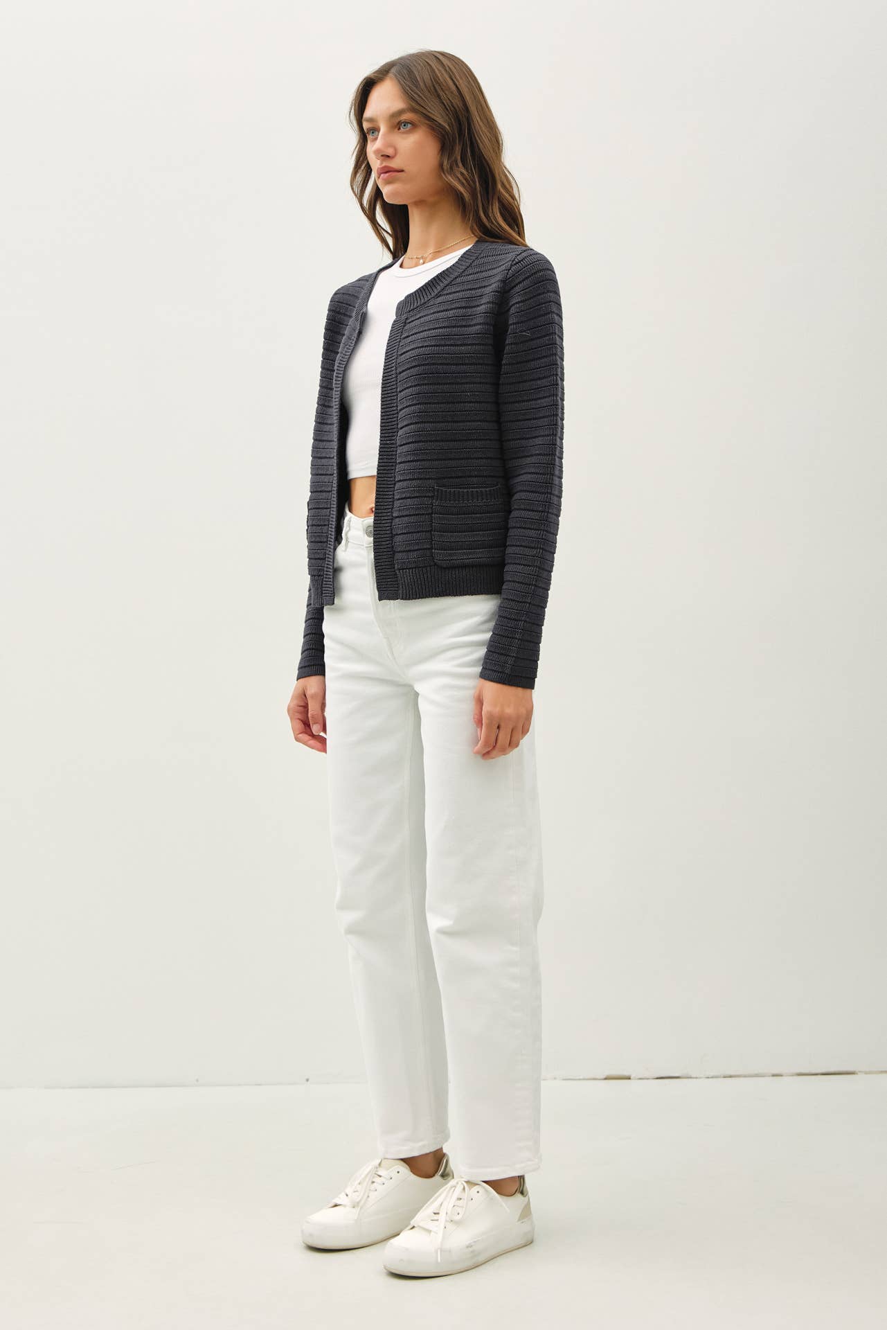 Ribbed Open Cardigan