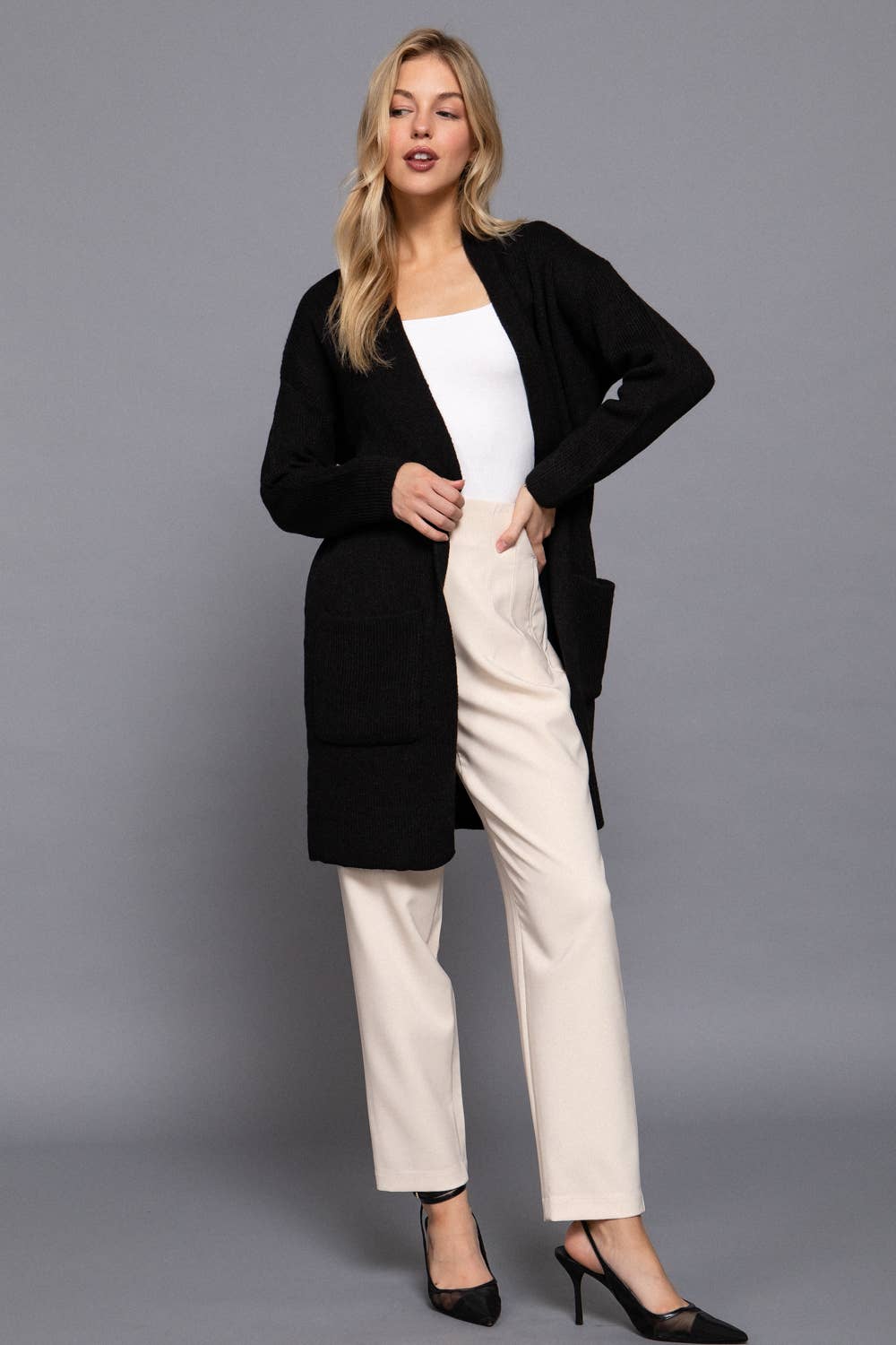 Long Sleeve with Pocket Open Sweater Cardigan