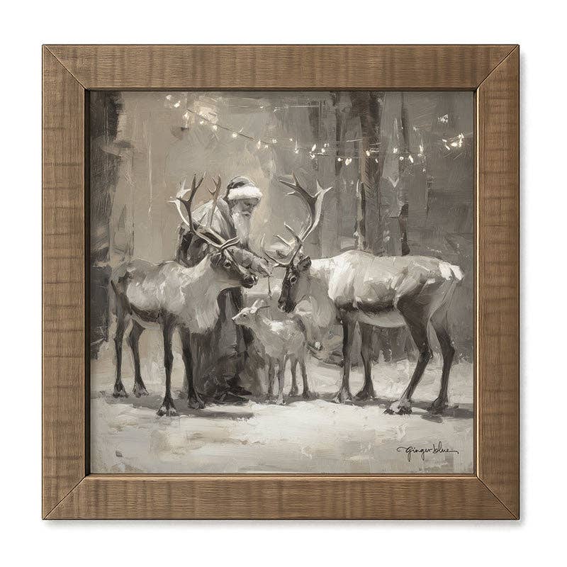 Santa and Reindeers under Christmas Lights