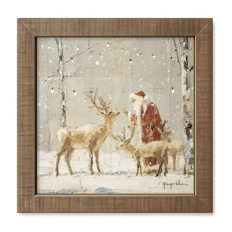 Santa Visiting Reindeer under Lights