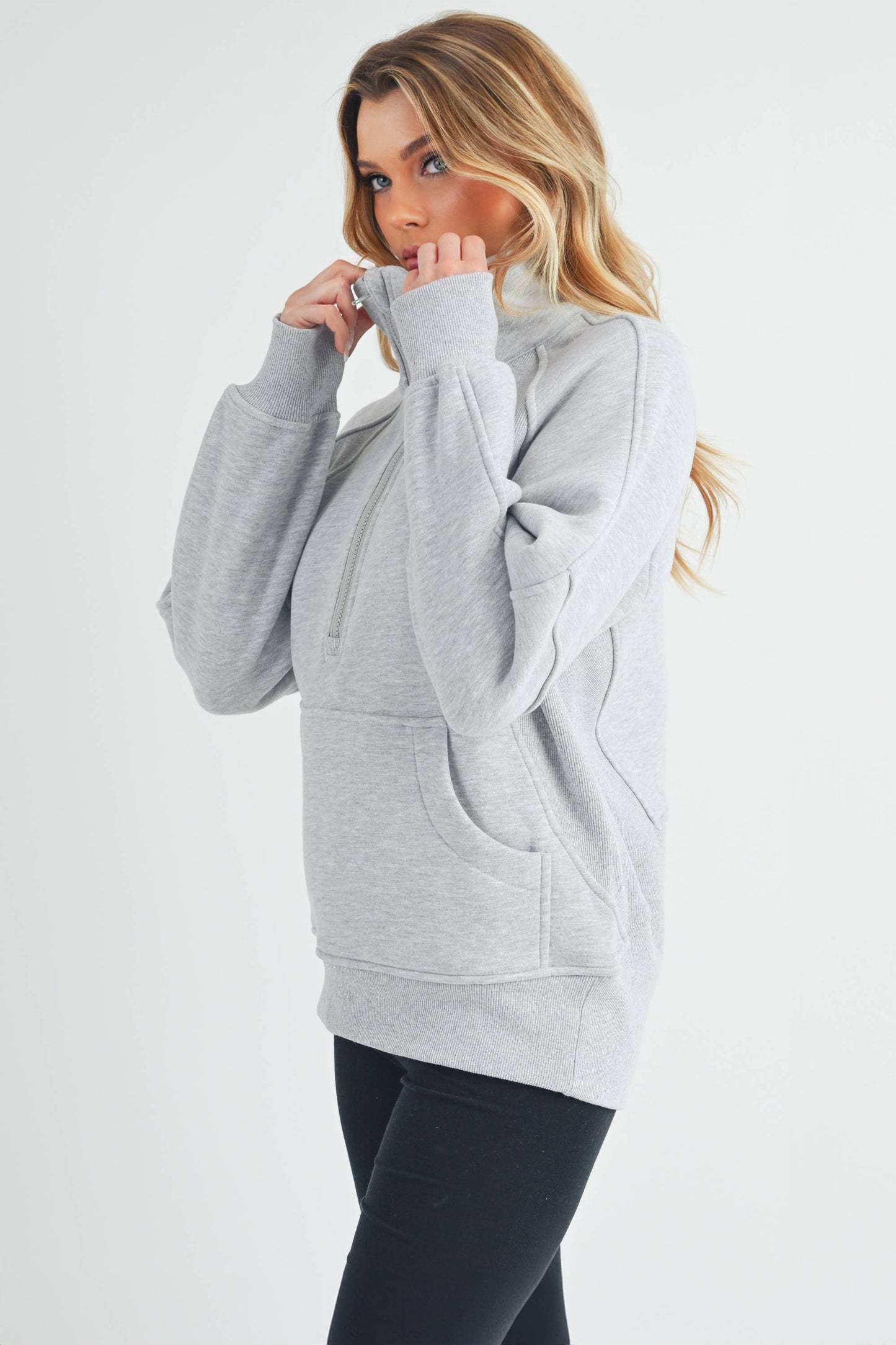 Long Funnel Neck Half Zip