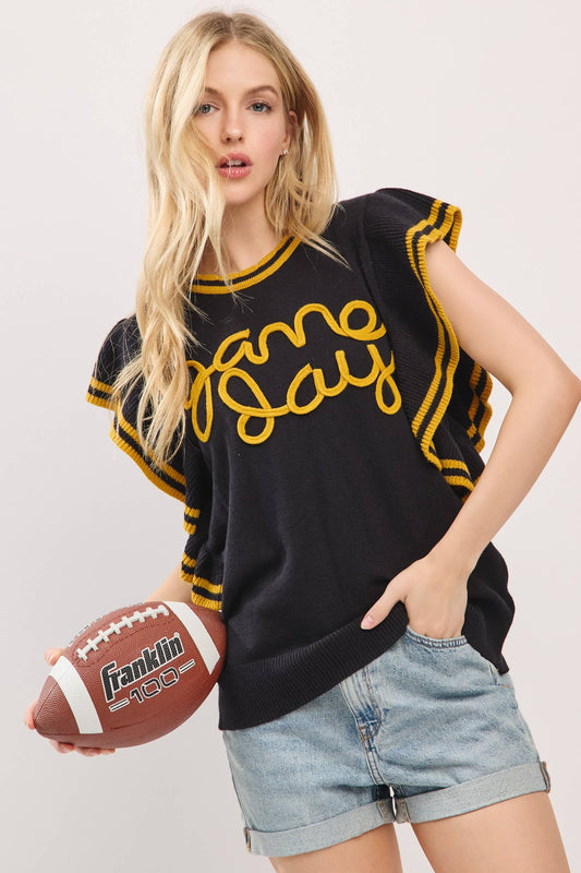 Ruffle Sleeve Varsity Gameday Knit Top