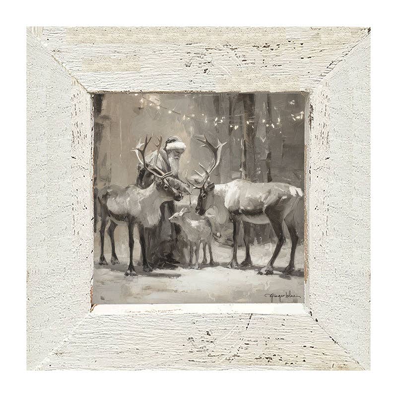 Santa and Reindeers under Christmas Lights