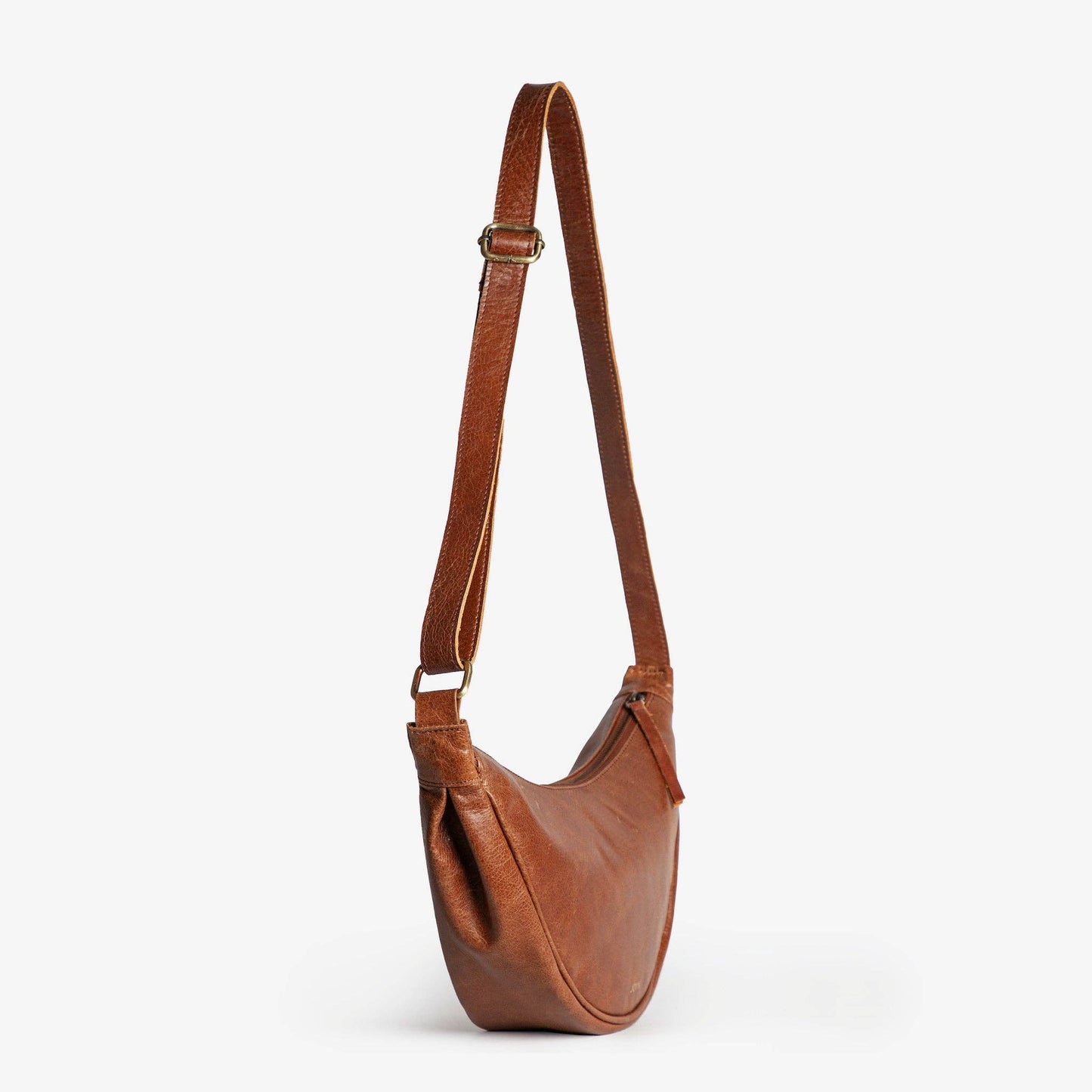 Leather Moon Sling Bag - in Vintage Brown