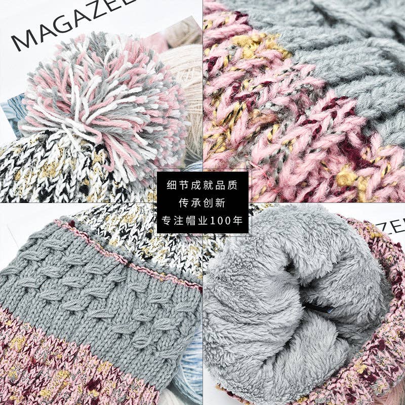 Contrast Color Knit Pom Beanie