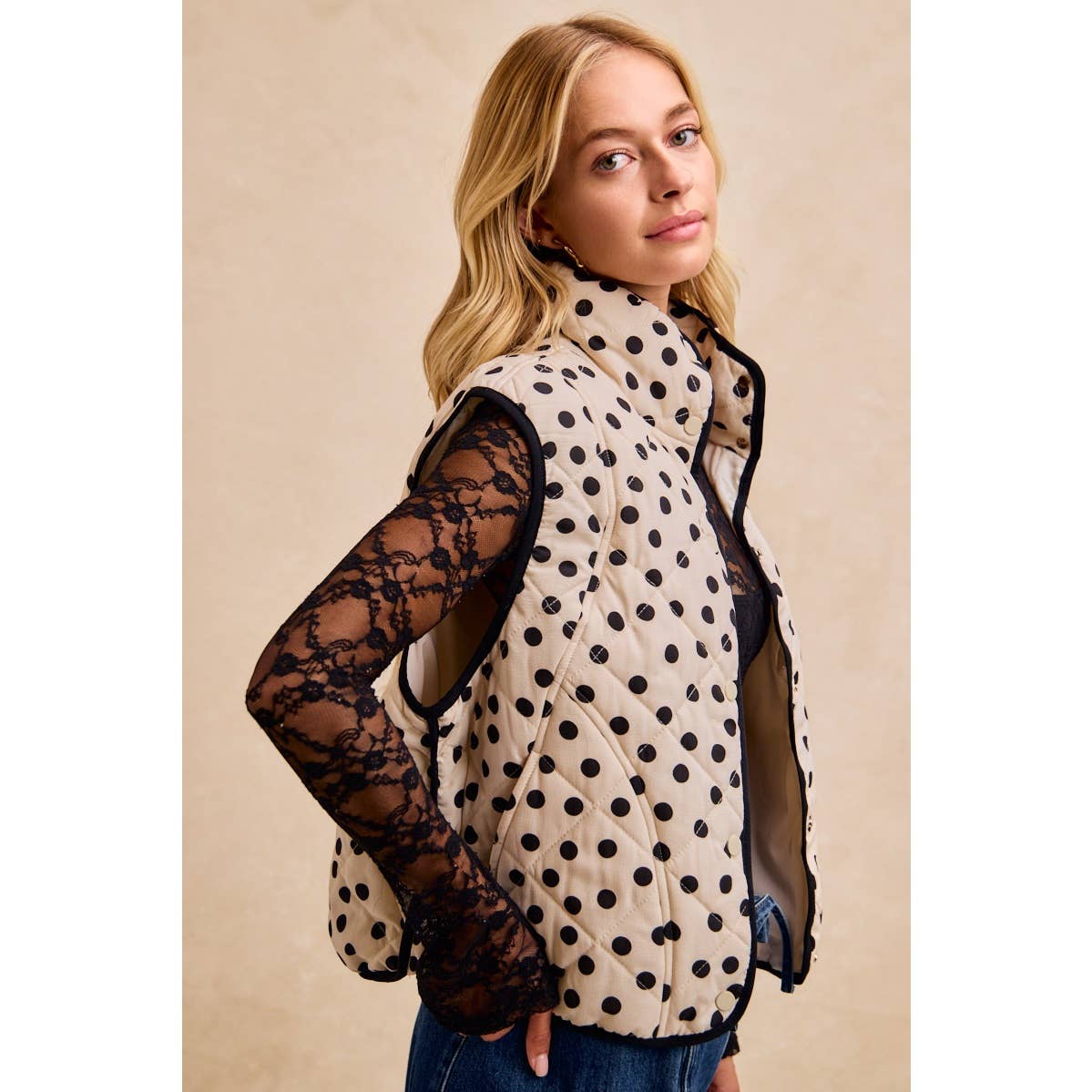 Polka Dot Print Quilted Vest