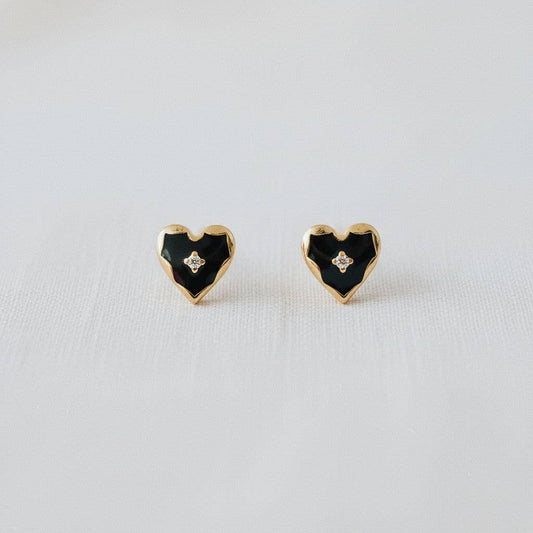 Black Drip Glaze Heart Drop Earrings