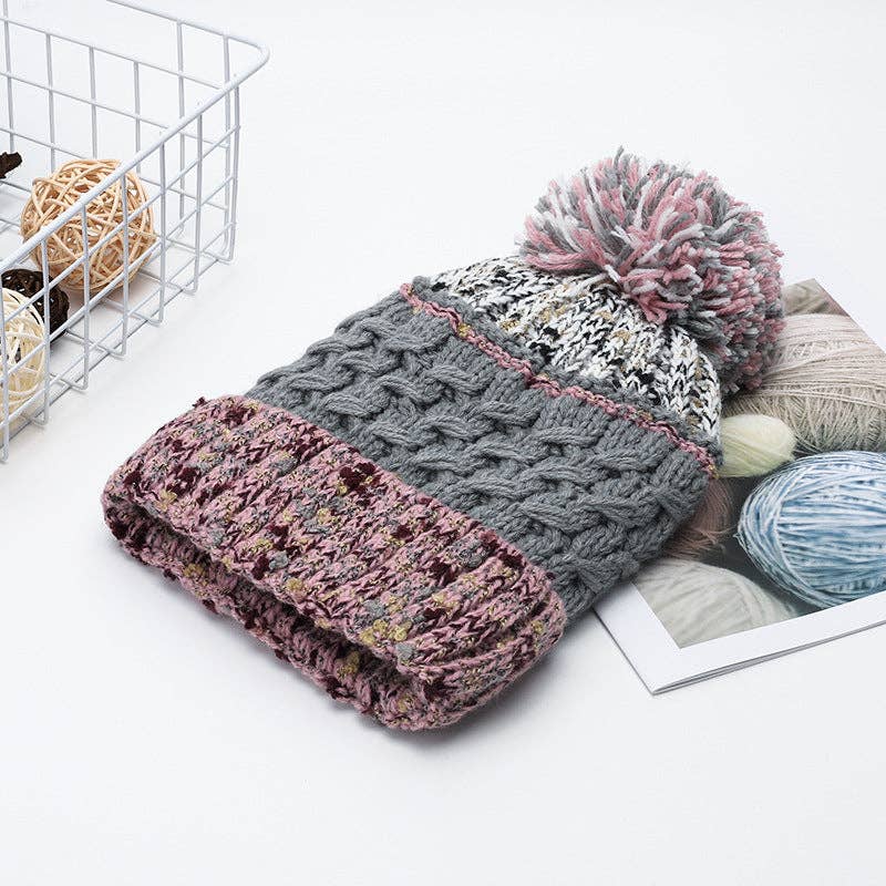 Contrast Color Knit Pom Beanie