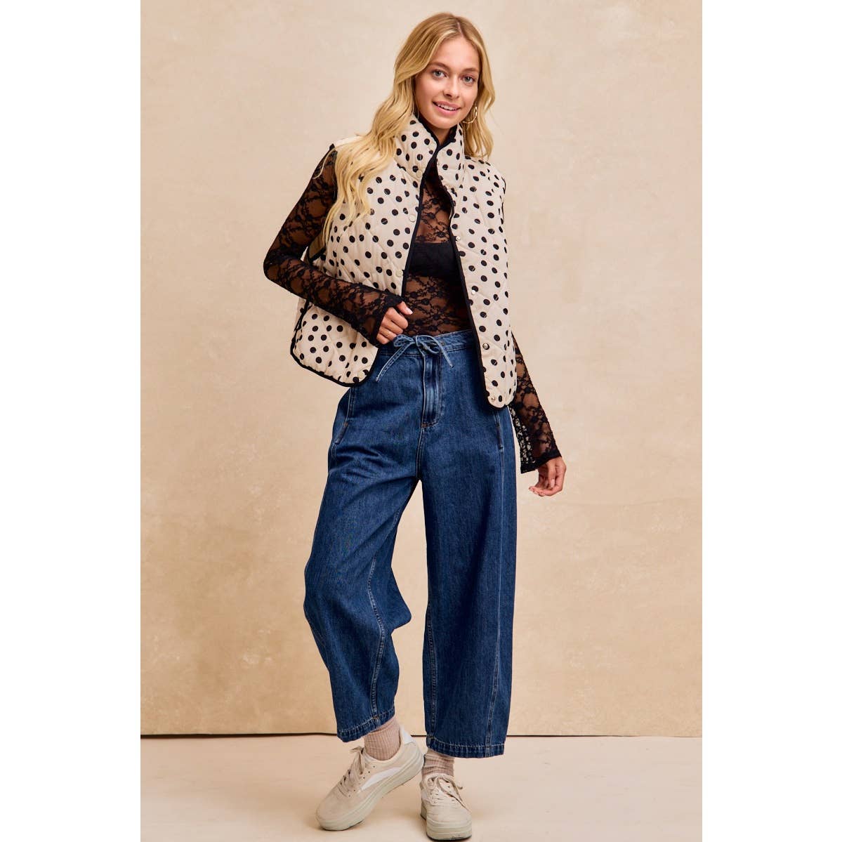 Polka Dot Print Quilted Vest