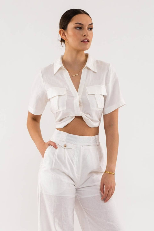 Twist Front Linen Crop Top