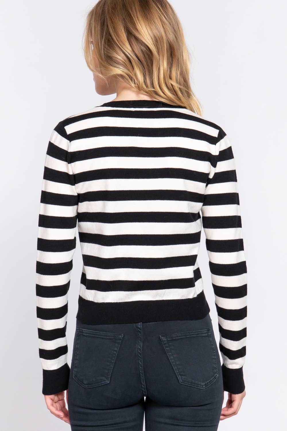 Long Sleeve V-neck Stripe Sweater