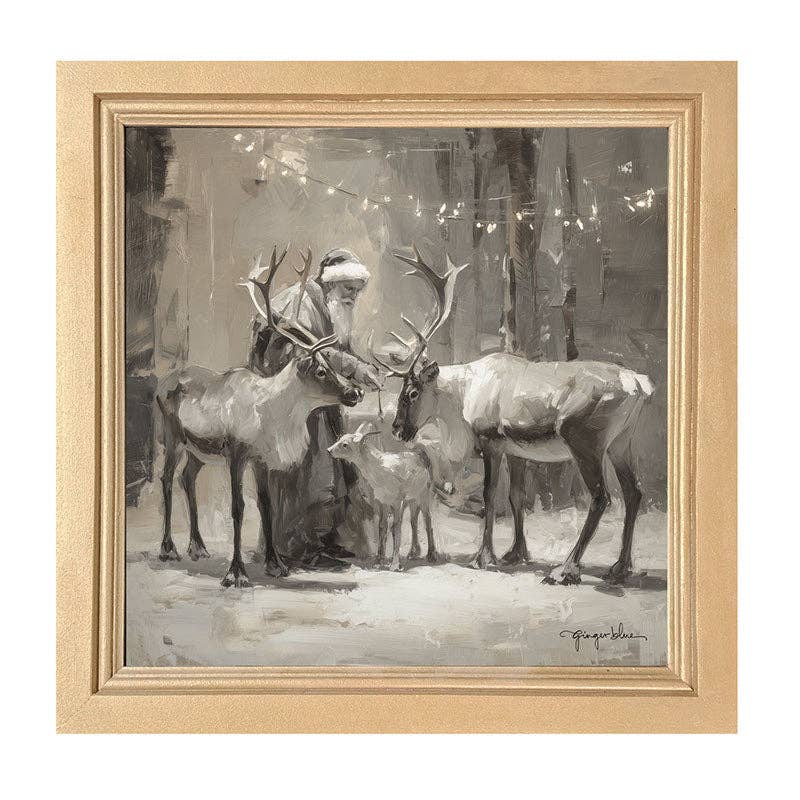 Santa and Reindeers under Christmas Lights