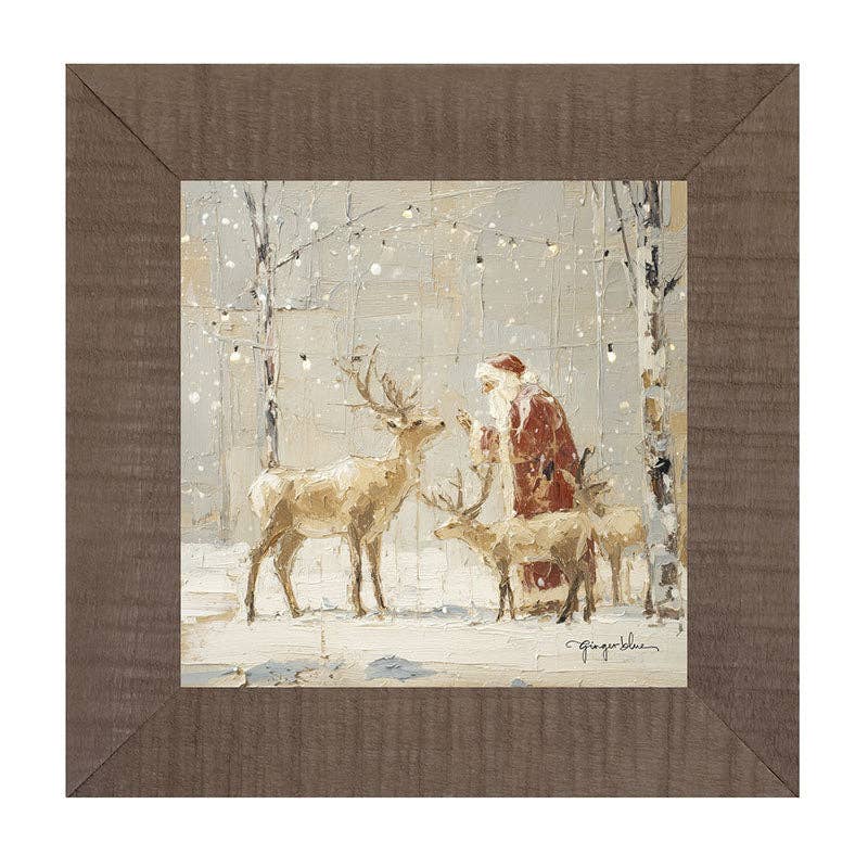 Santa Visiting Reindeer under Lights