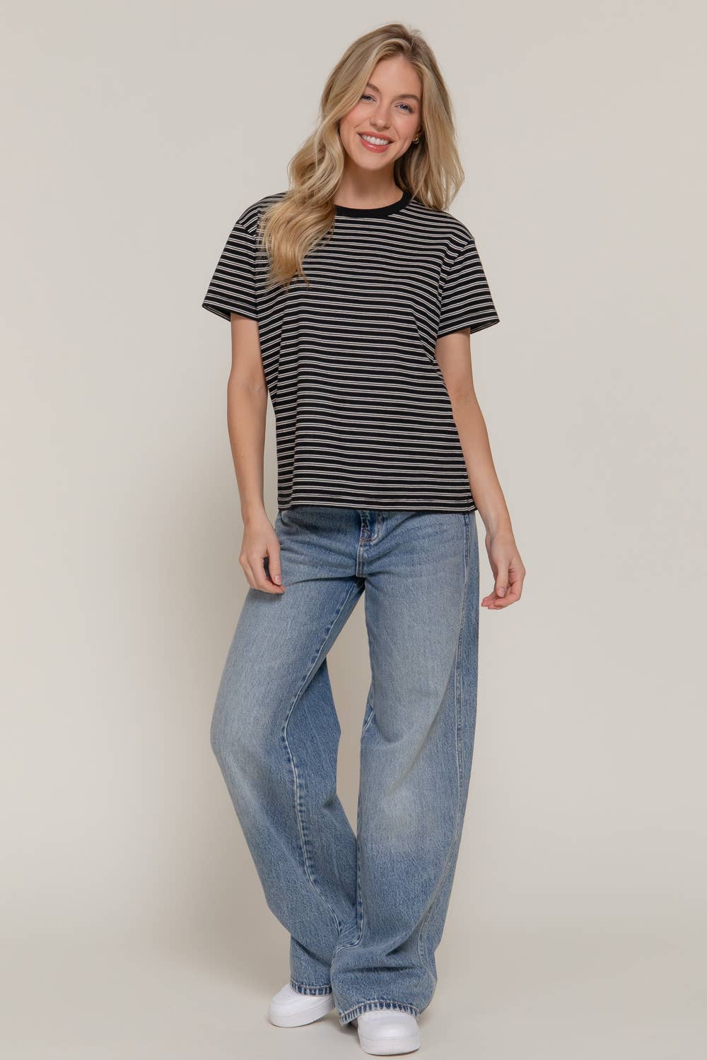 Short Sleeve Round Neck Y/D Stripe Tee