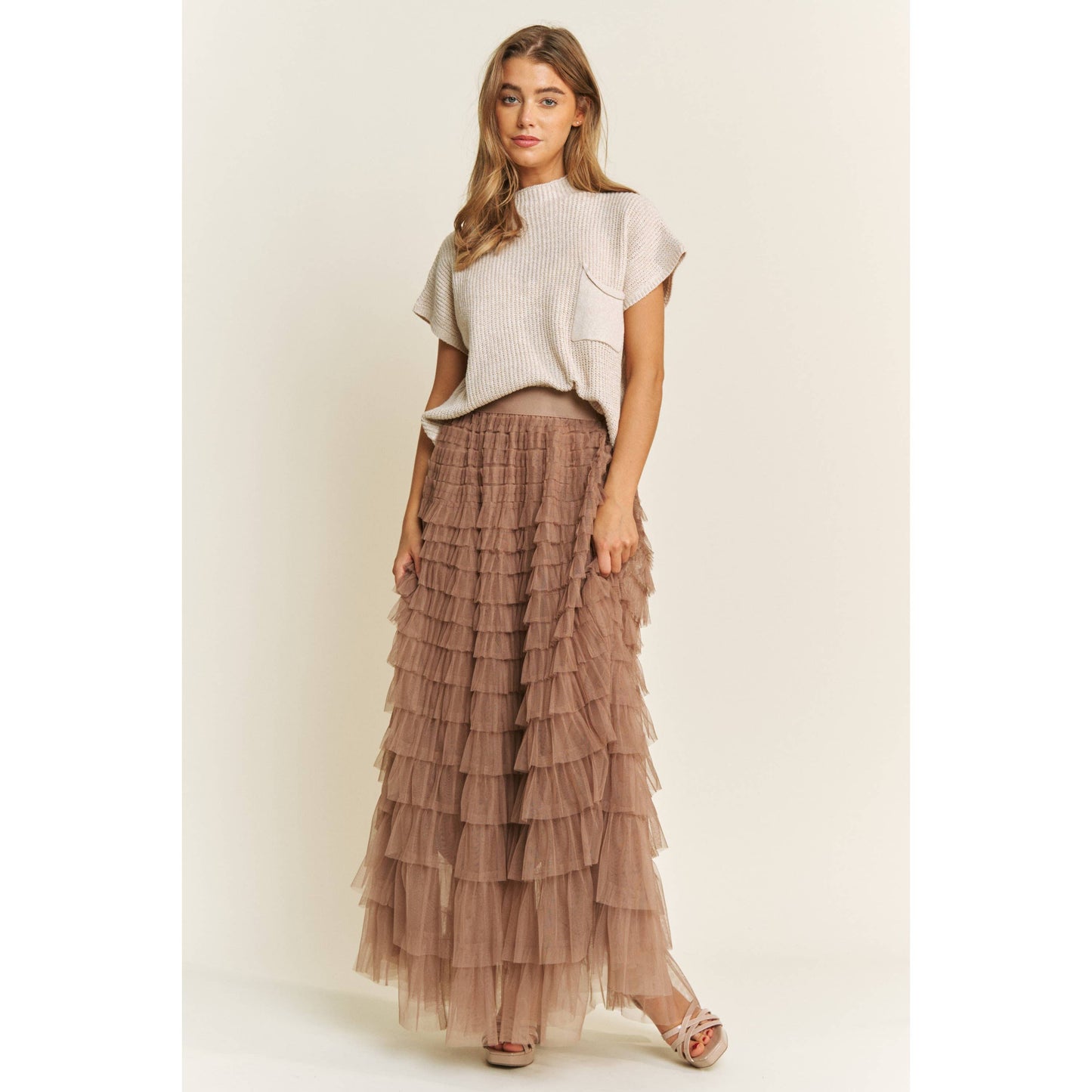 CASCADING TULLE MESH TIERED MAX SKIRT