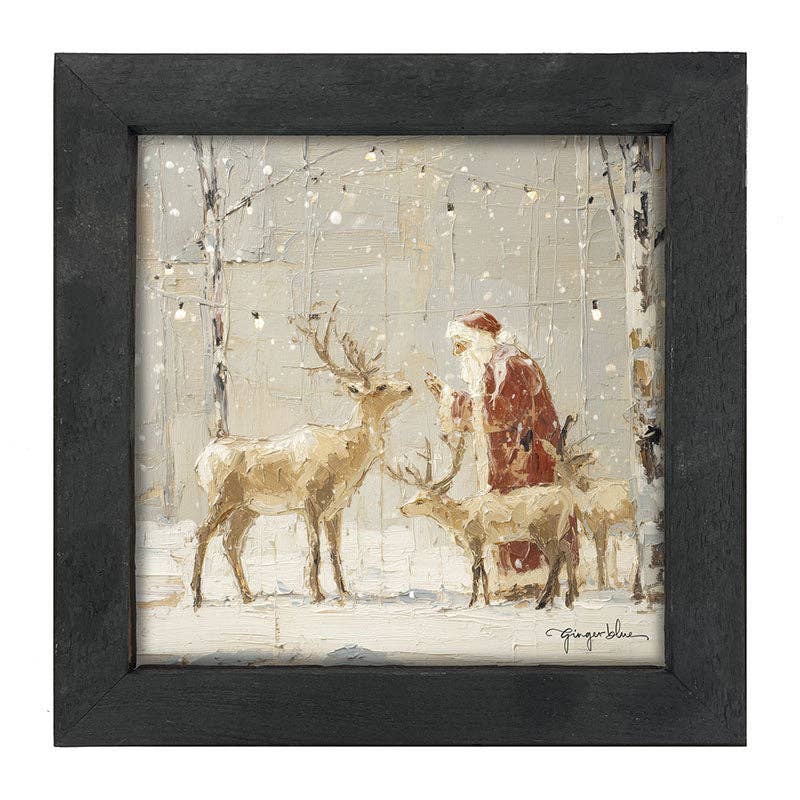 Santa Visiting Reindeer under Lights