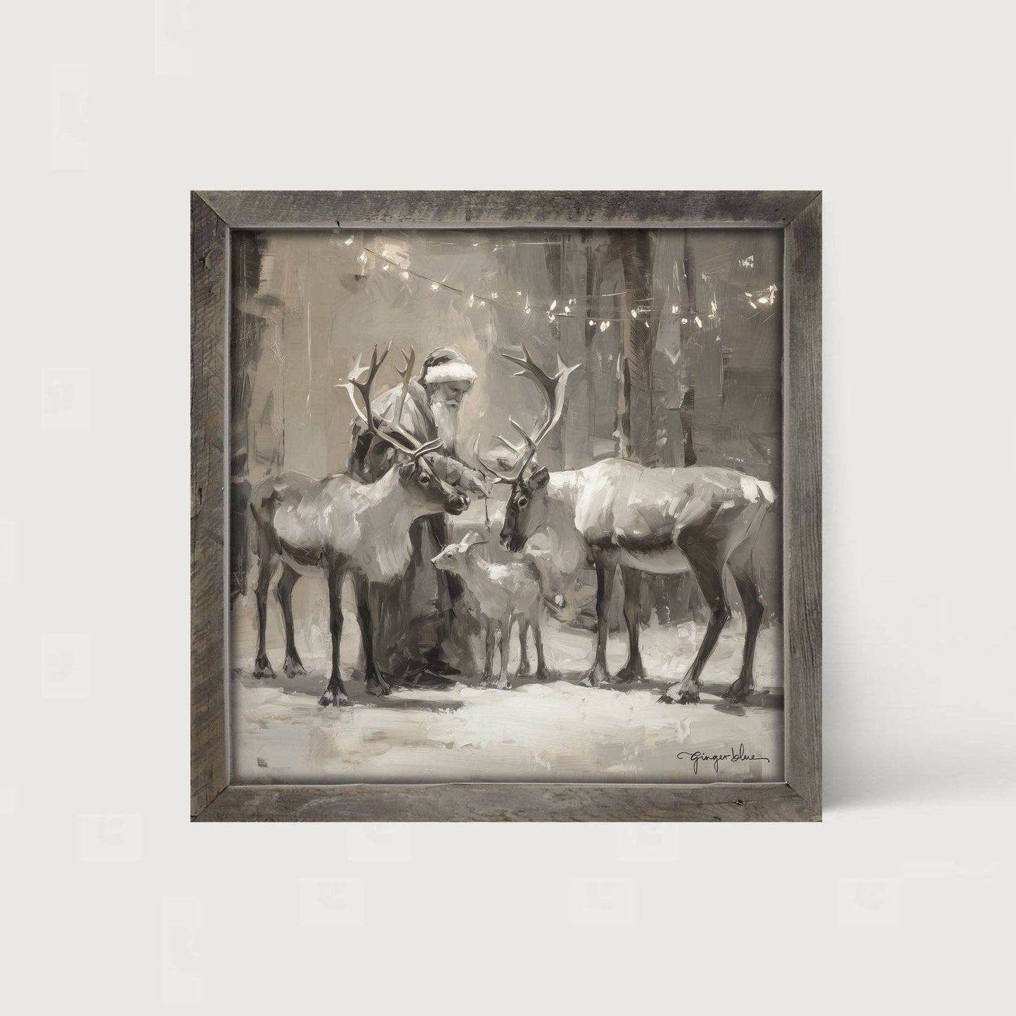 Santa and Reindeers under Christmas Lights