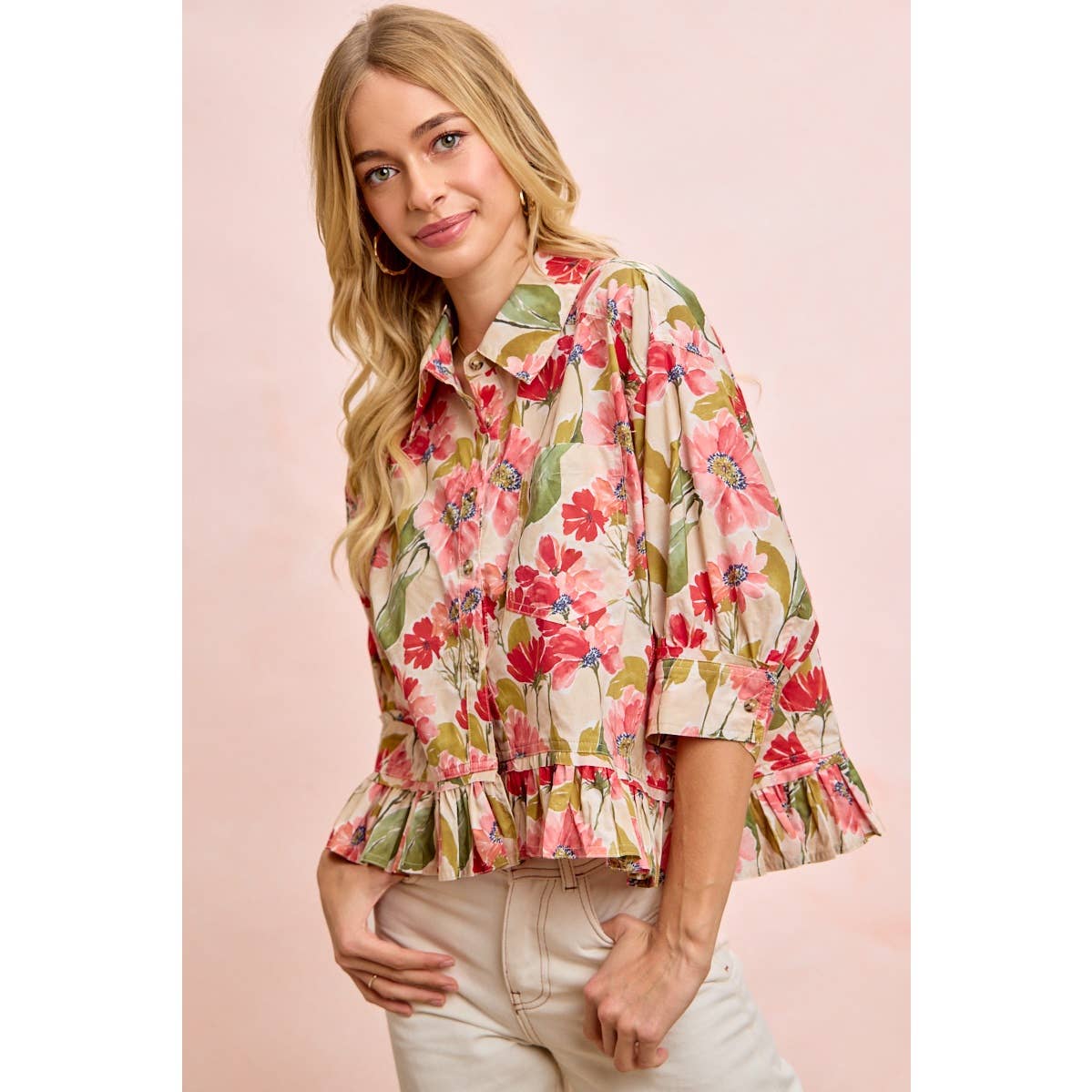 Floral Print Ruffled Hem Top