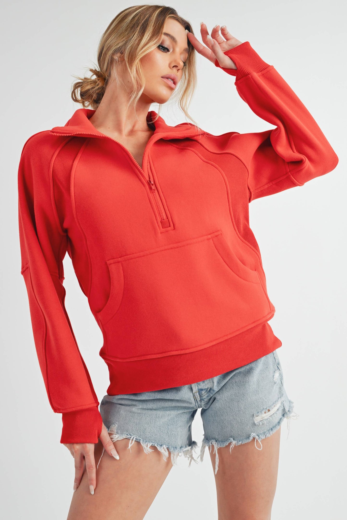 Long Funnel Neck Half Zip