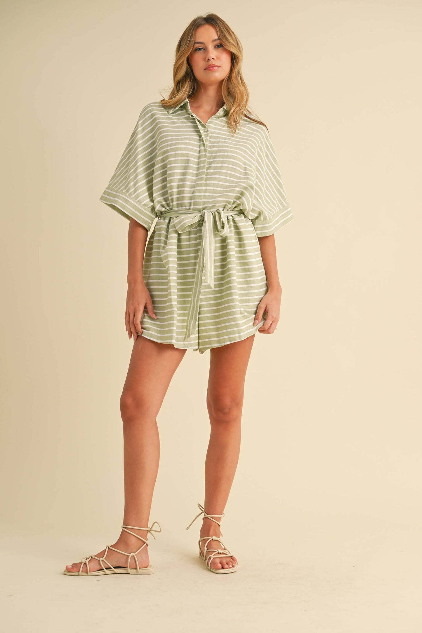 Striped Relax Fit Belted Romper