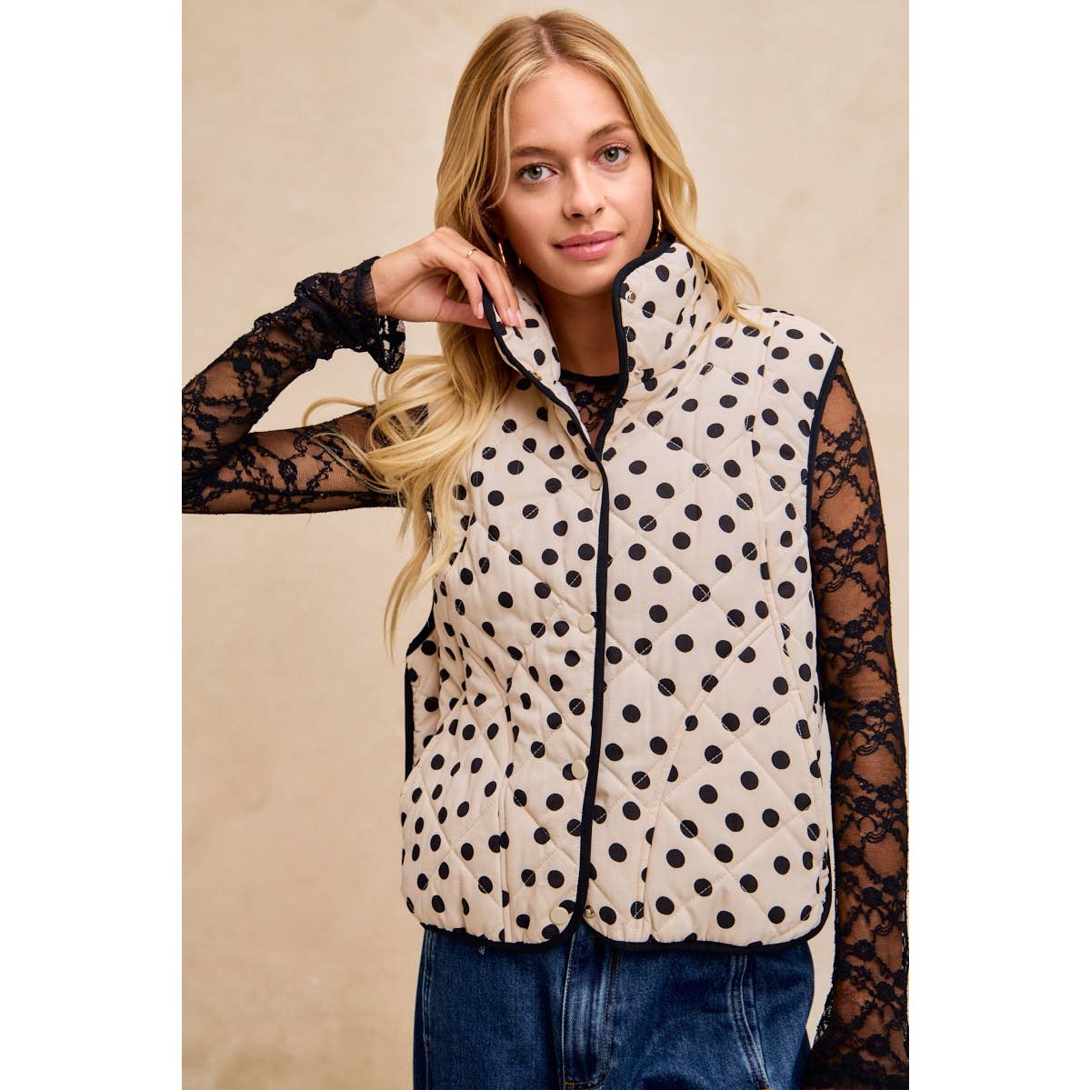Polka Dot Print Quilted Vest