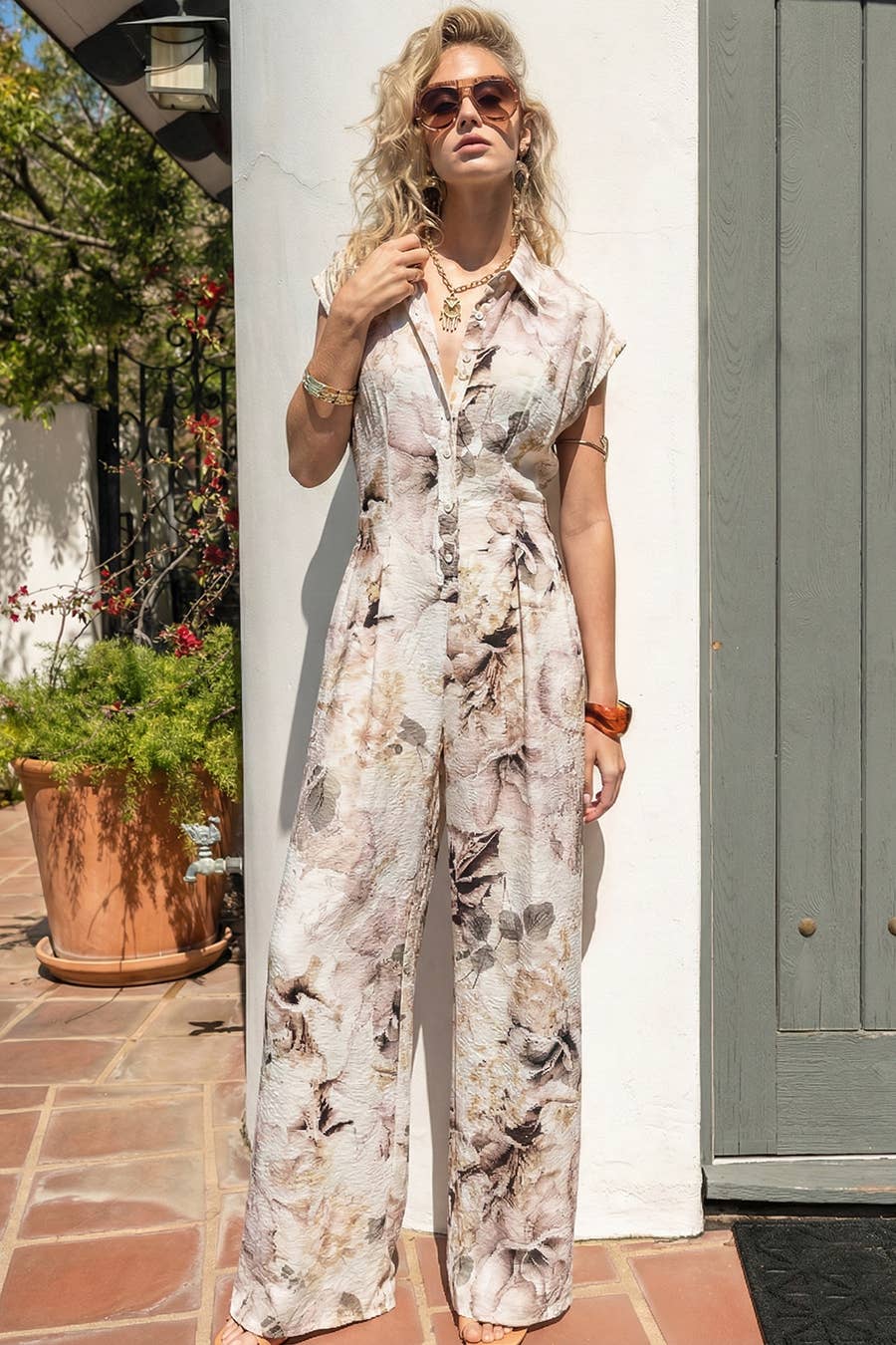 Spring Printed Cut Out Jumpsuit