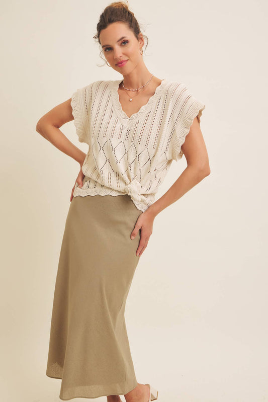Scallop Edge V Neck Sweater Top