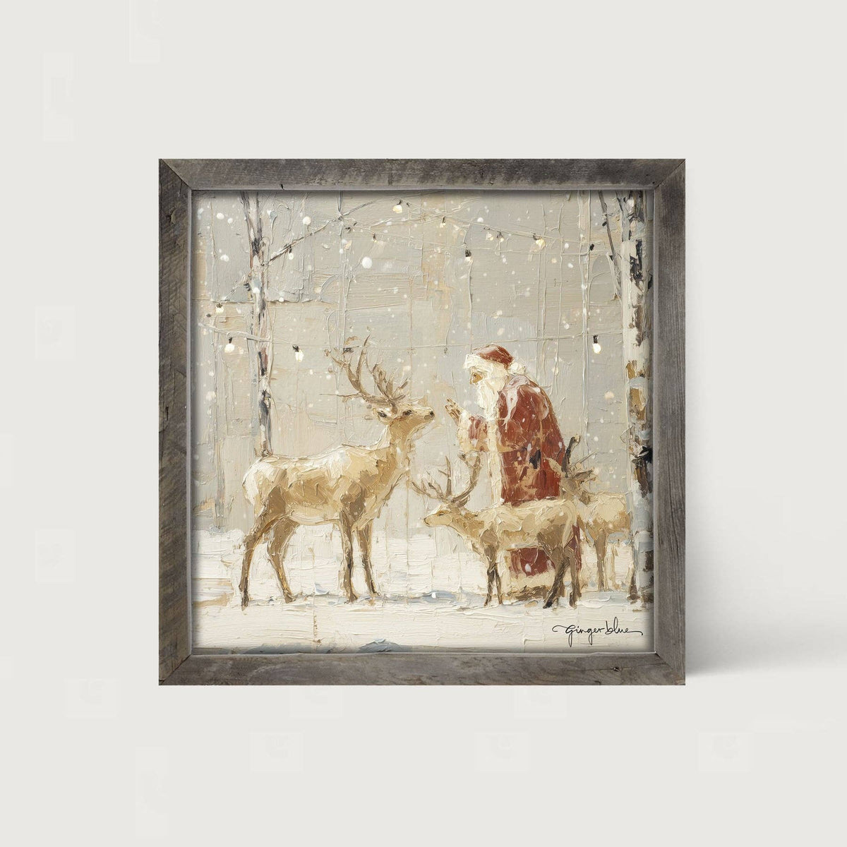 Santa Visiting Reindeer under Lights