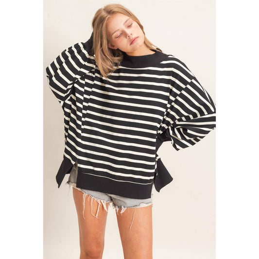 Striped Mock Neck Sweatshirt