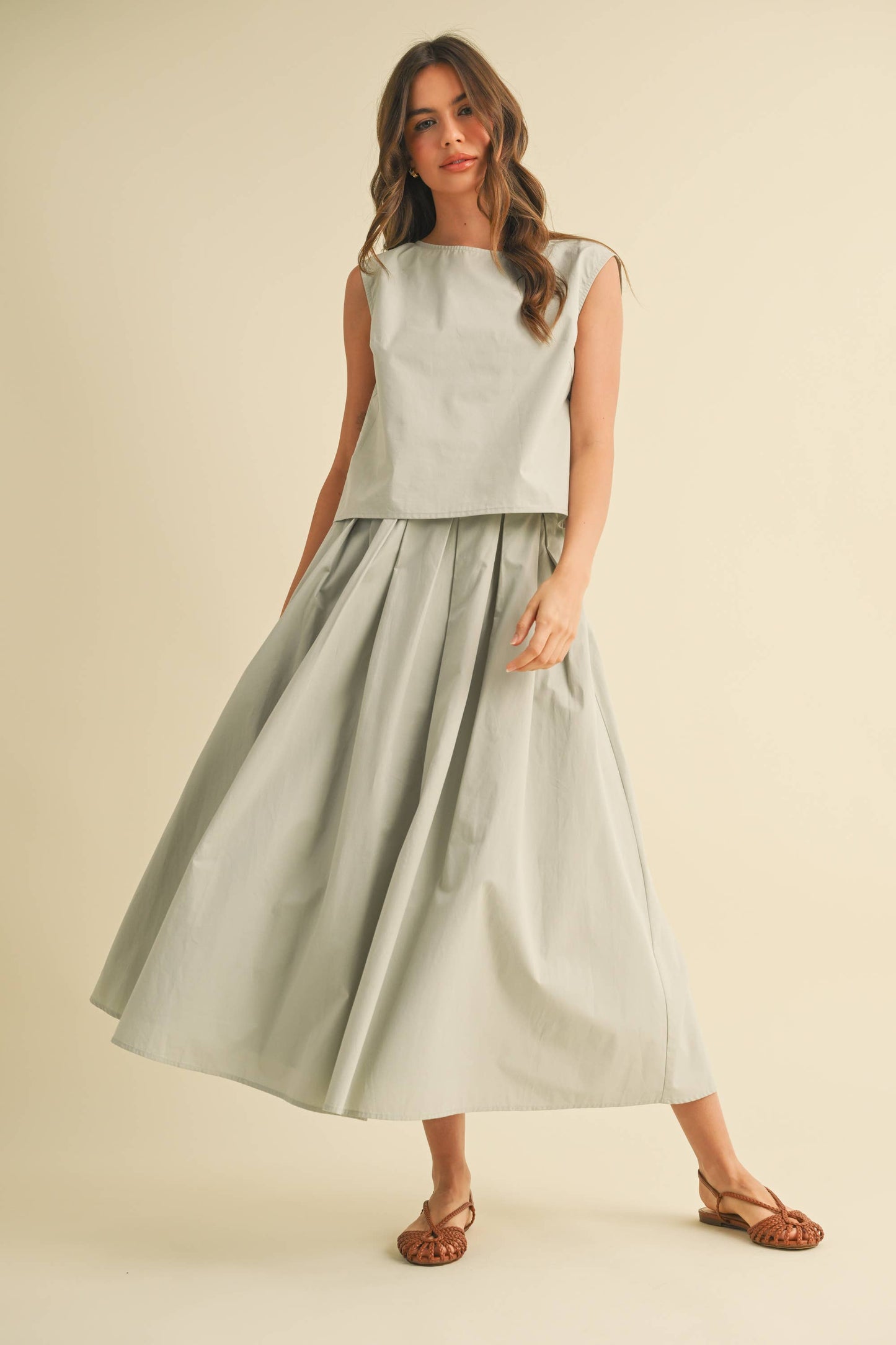 Sleeveless Top and Pleated Midi Skirt Set