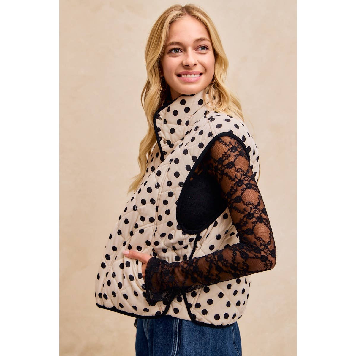 Polka Dot Print Quilted Vest