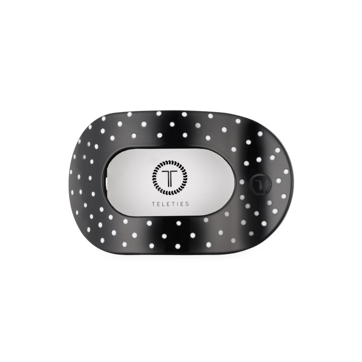Black Polka Dot Party Medium Flat Round Hair Clip