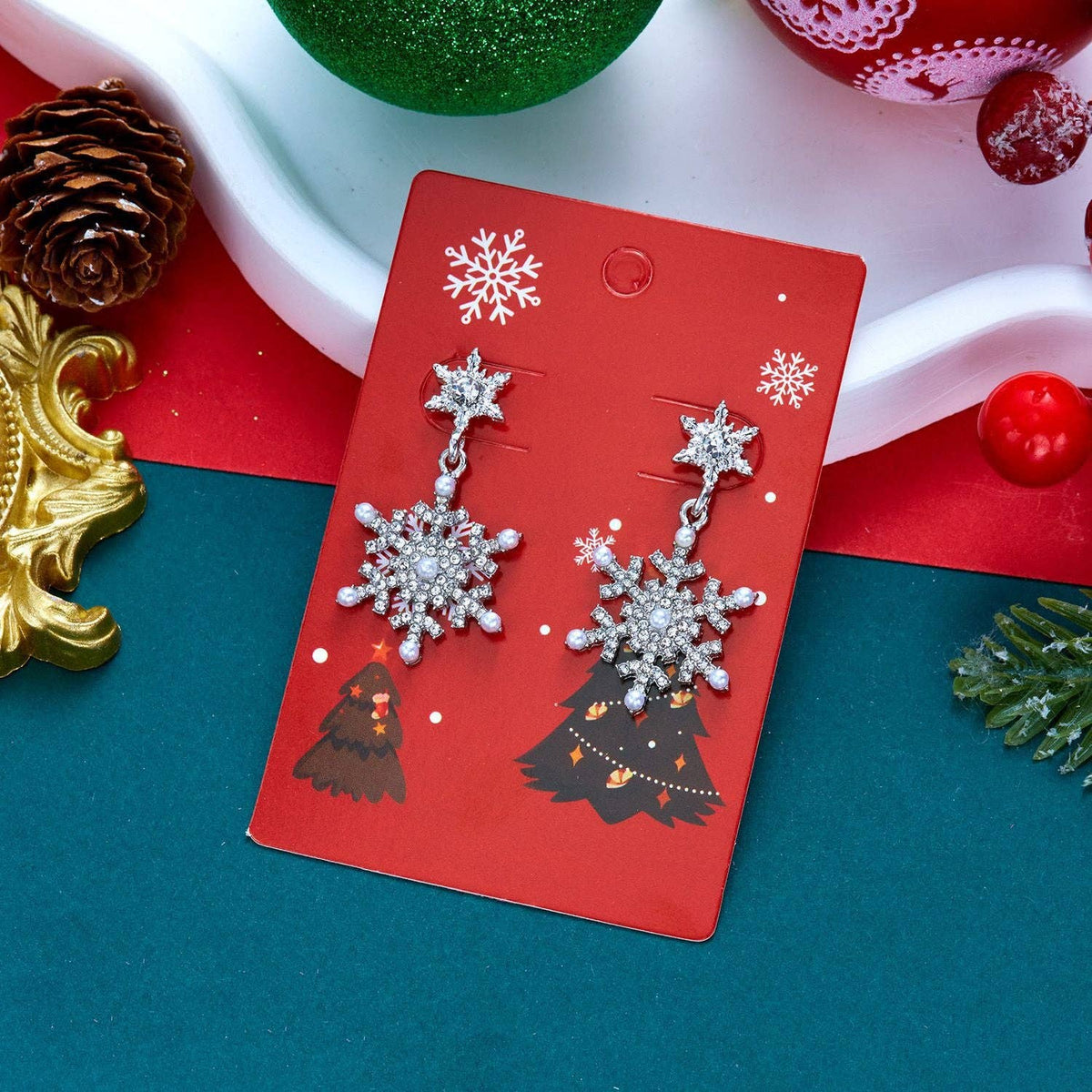 Rhinestone Snowflake Christmas Earrings
