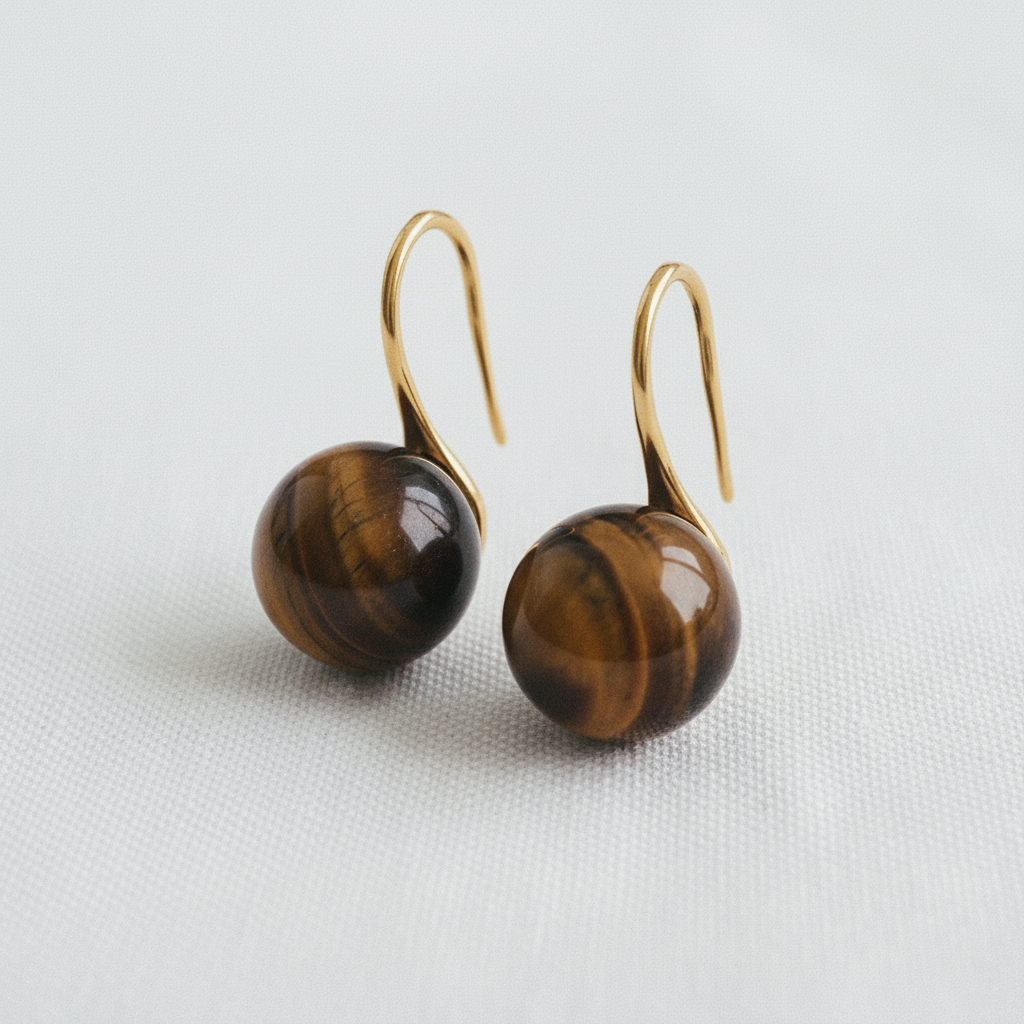 Vintage Round Tiger's Eye Earrings
