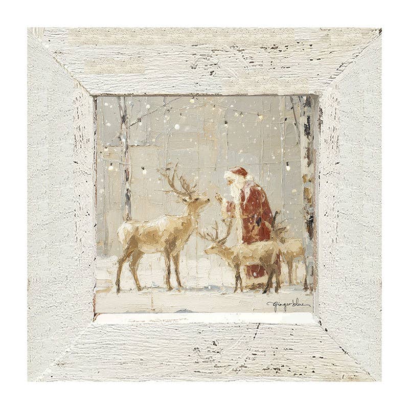 Santa Visiting Reindeer under Lights