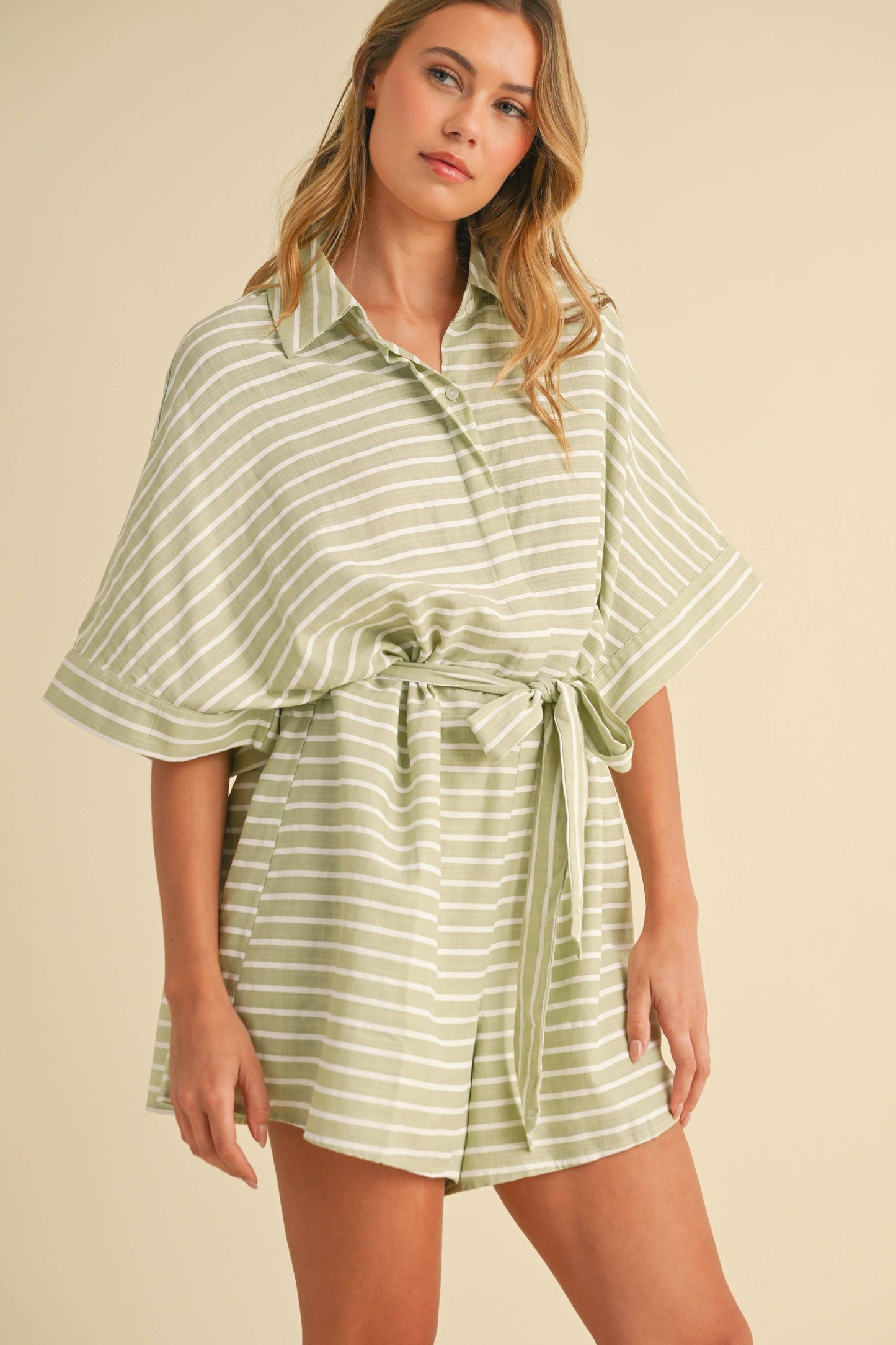 Striped Relax Fit Belted Romper