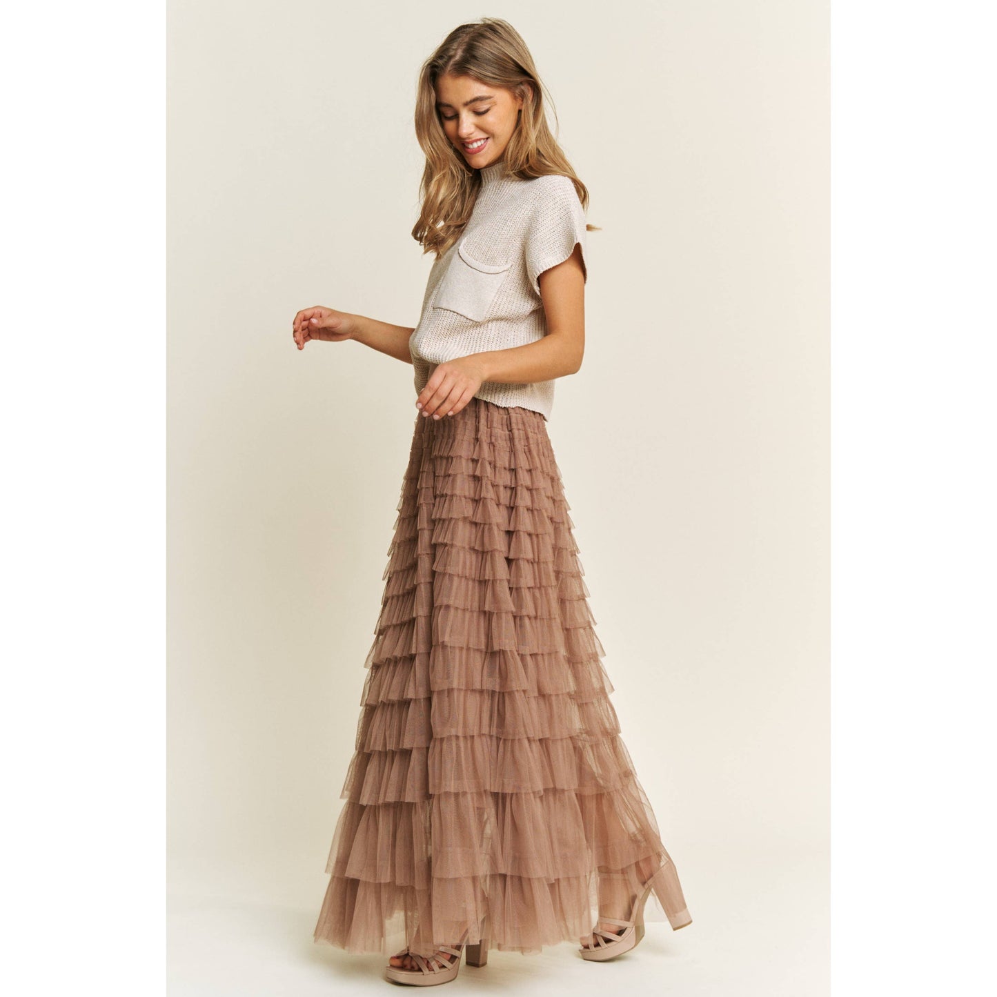 CASCADING TULLE MESH TIERED MAX SKIRT