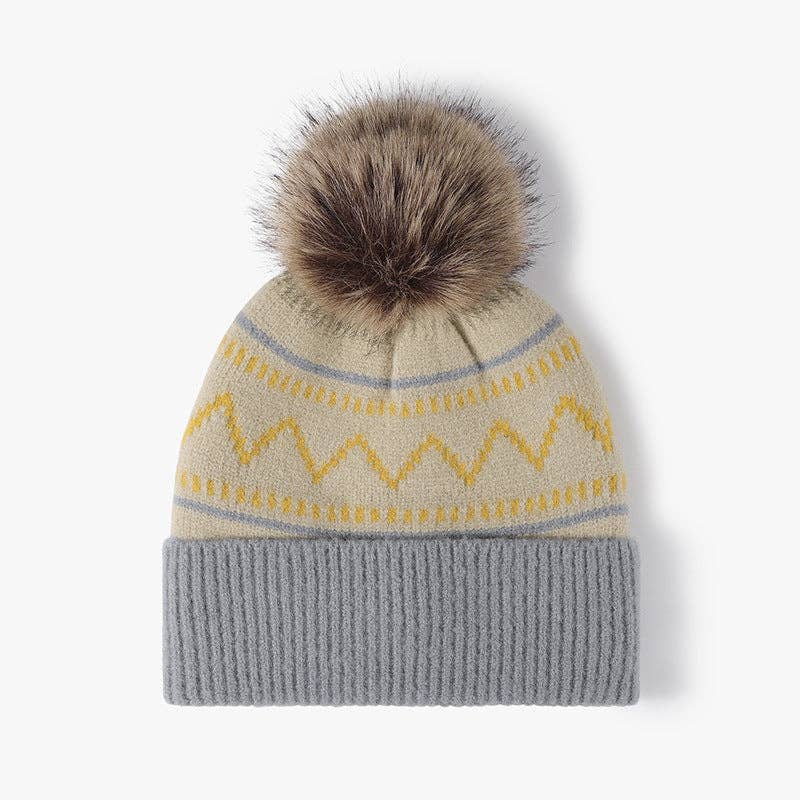 Splicing Striped Padded Knit Pom Beanie MK2BLW6W6HAT298