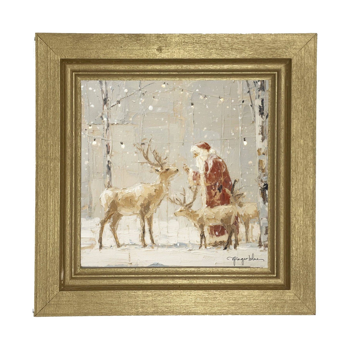 Santa Visiting Reindeer under Lights