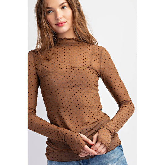 Polka Dot Mesh Long Sleeve Top