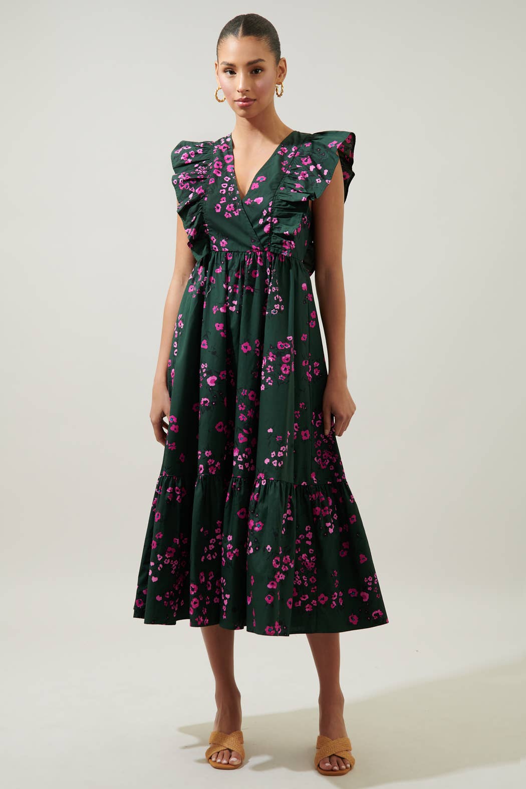 Anissa Floral Fairness Poplin Suplice Midi Dress